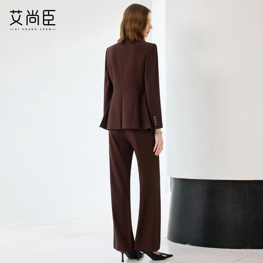 艾尚臣羊毛职业套装女秋冬贵气感老钱风西装红棕色高级感西服正装 商品图4