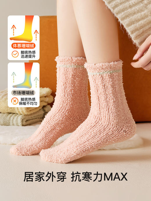 原价39.9 限时折扣21.9元【体慕】珊瑚绒袜子女款秋冬加绒加厚中筒袜居家保暖地板袜睡眠松口月子袜 商品图4