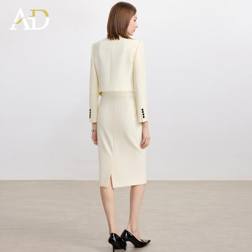 AD米白色名媛范两件套女高腰半身裙秋冬新款职场通勤圆领短外套 商品图4