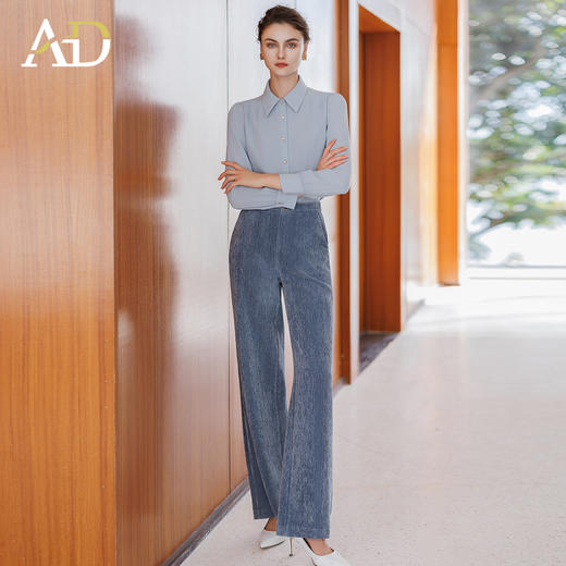 AD灯芯绒直筒裤女2025新款秋冬高级感气质衬衫两件套显瘦阔腿长裤 商品图2