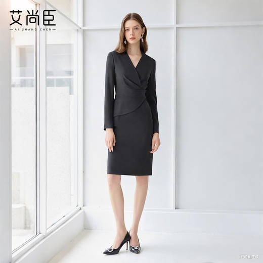 艾尚臣灰色西装连衣裙女秋季气质轻熟风西装裙高级感正式场合裙子 商品图0