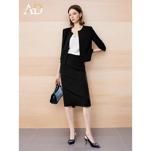 AD高端职场通勤两件套女士职业装黑色圆领西装短外套2025秋季新款 商品图0