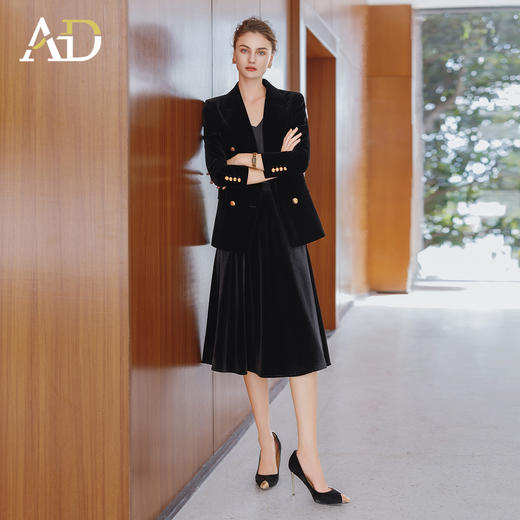 AD法式双排扣西装外套女2025新款秋冬高级感丝绒伞裙套装中长款 商品图3