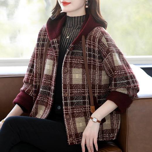 CC 10-5072连帽格子宽松呢子针织开衫 商品图0