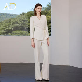 AD白色新中式职业装西装套装女2025秋冬季高级感V领系带西服外套
