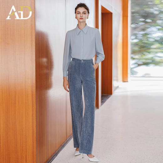 AD灯芯绒直筒裤女2025新款秋冬高级感气质衬衫两件套显瘦阔腿长裤 商品图3
