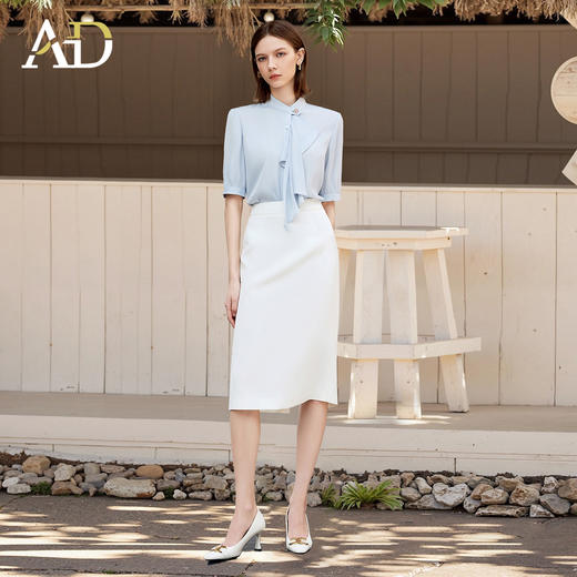 AD高端衬衫套装女2025新款气质女神范上衣包臀半裙两件套裙工作服 商品图2