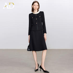 AD秋季千金风女装2025新款乱麻大摆裙法式优雅香槟色醋酸领连衣裙