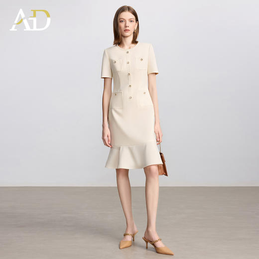 AD米白色小香风日常通勤连衣裙女2025新款夏季前台接待美容院工作 商品图2
