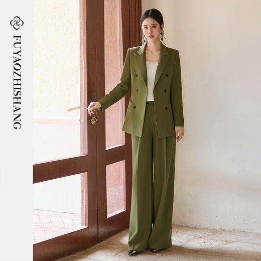 FUYAO扶摇 绿色系西装套装女2025新款高级感休闲宽松垂感西服外套 商品图0