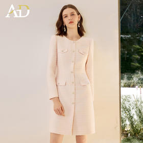 AD法式小香风圆领连衣裙女2025新款气质优雅通勤裙职场面试工作服