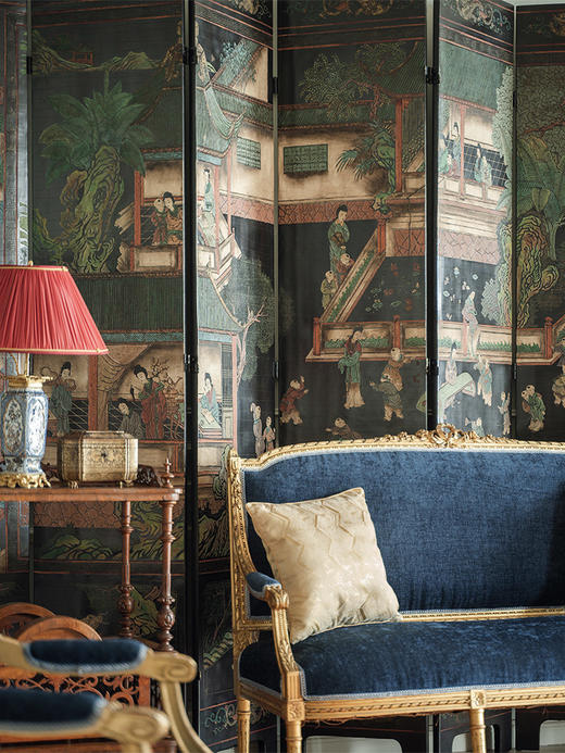 【已售】独角鹿西洋古董 20世纪初中国出品「六宫百子戏婴图」主题黑漆地款彩屏风 商品图2