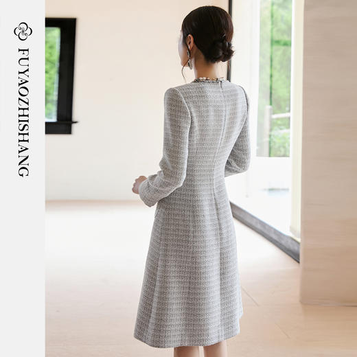 FUYAO扶摇 粗花呢小香风连衣裙女2025新款圆领长袖裙子通勤高级感 商品图4
