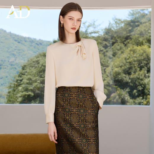 AD高级感小众雪纺衬衫女2025新款气质杏色长袖上衣轻熟风通勤衬衣 商品图0