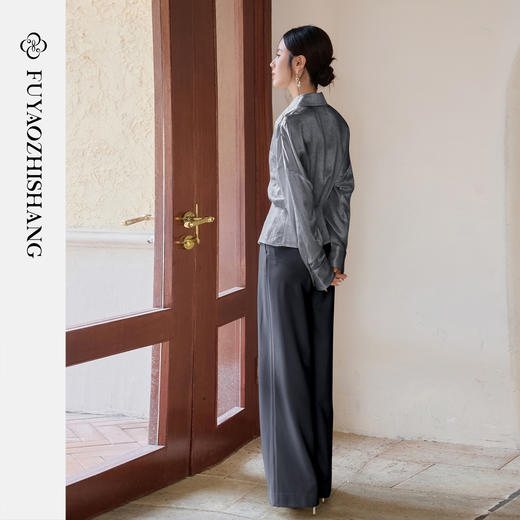FUYAO扶摇 灰色衬衫女2025法式轻奢醋酸衬衣纯色百搭质感长袖上衣 商品图4