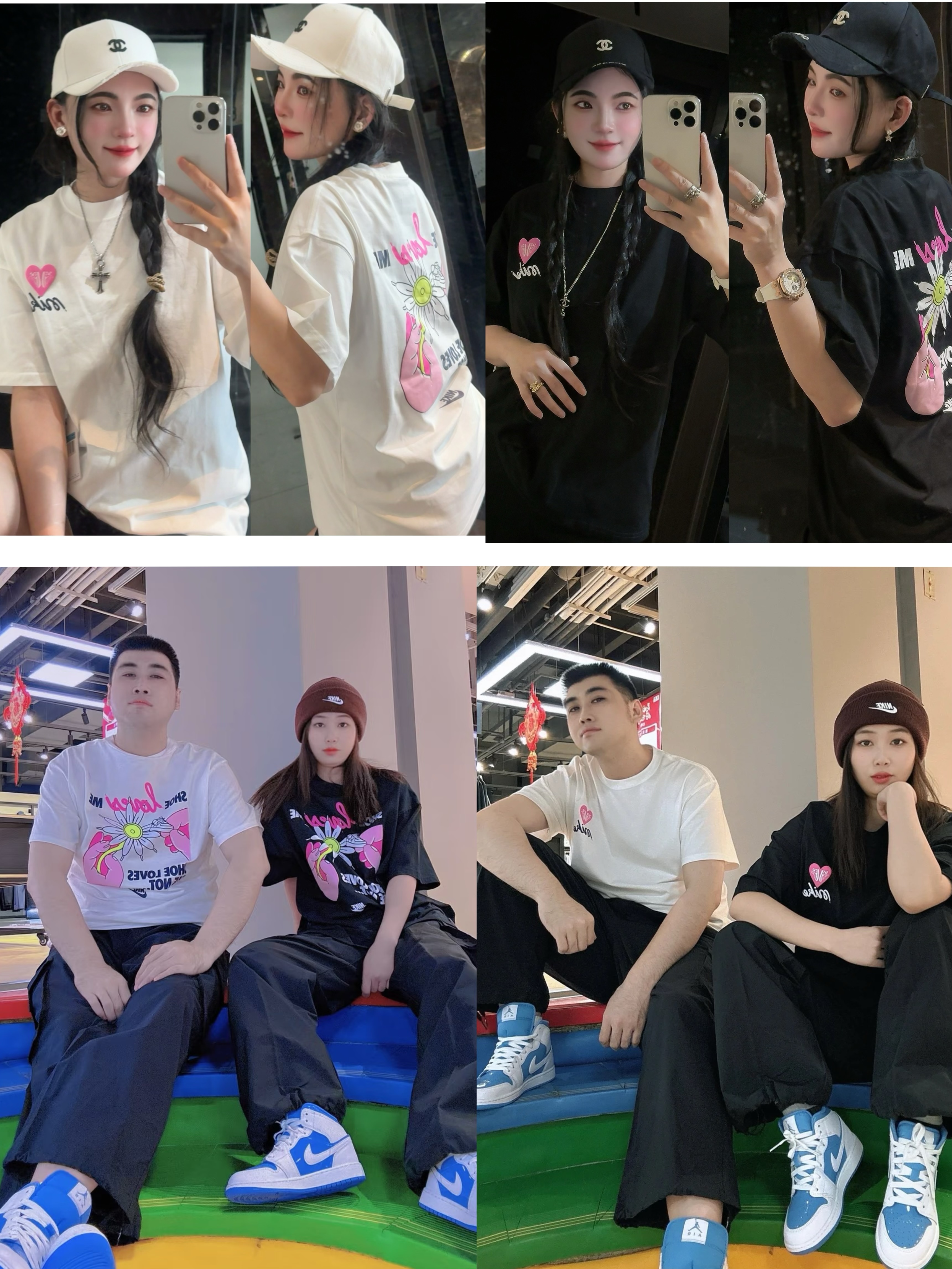 N&K情人节限定短袖T恤（HJ0585）（ 蕾姐白色M宽松 黑色S宽松）