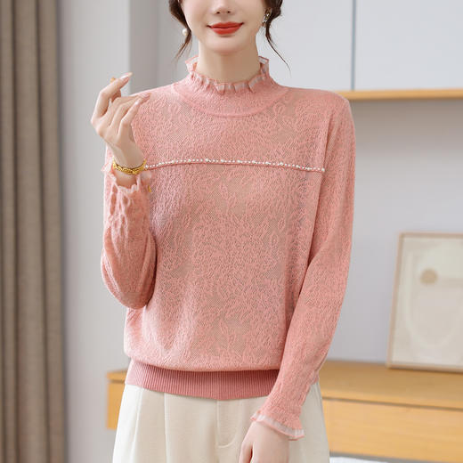 CC 28-1589半高领蕾丝打底衫珍珠洋气针织上衣 商品图1