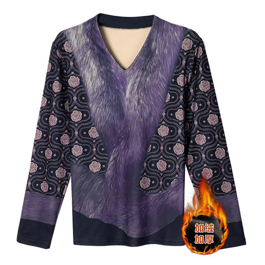 KQL E333N3165时尚妈妈贵妇一体双面绒打底衫气质显瘦长袖上衣t恤 商品图4