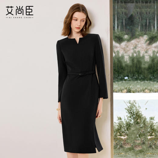 艾尚臣黑色西装连衣裙女气质高端小个子职业装主持人上镜装小黑裙 商品图0