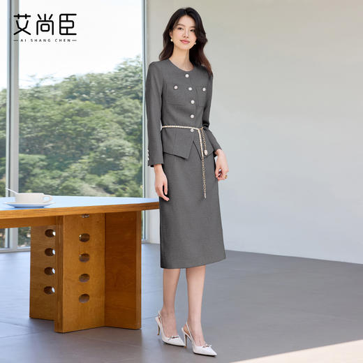 艾尚臣灰色高级感时尚套装气质百搭西装两件套讲师主持人工作服 商品图4