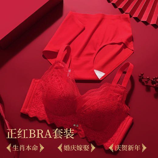 【鸿运套装】小胸聚拢显大红色内衣女金蛇本命年婚嫁喜庆文胸套装清樱暖阳套红 商品图1