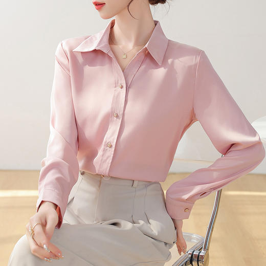 春款法式仿醋酸衬衫  设计感小众 休闲宽松显瘦 减龄职业上衣 W# 商品图4