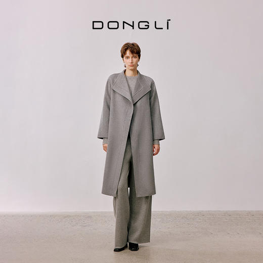 东黎 • 山羊绒女士秋冬西服翻领系带长款双面呢羊绒大衣 4A47 商品图5