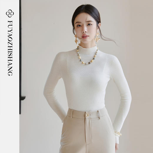 FUYAO扶摇 法式纯羊绒针织衫女新款半高领内搭上衣设计感打底衫冬 商品图4