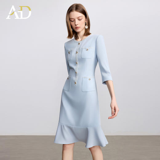 AD小香风圆领连衣裙女夏季新款收腰显瘦小个子高端通勤工作服西服 商品图3