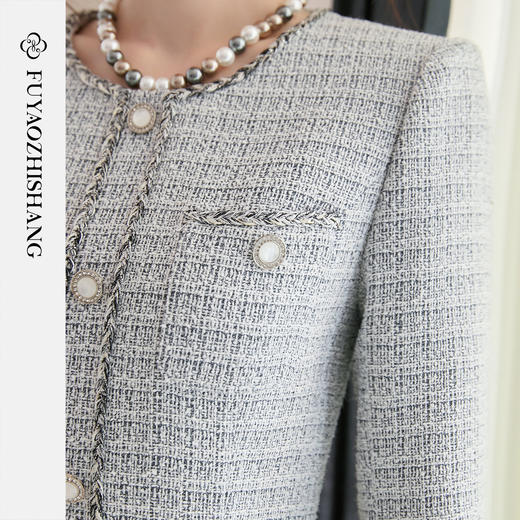 FUYAO扶摇 粗花呢小香风连衣裙女2025新款圆领长袖裙子通勤高级感 商品图2