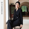 FUYAO扶摇 黑色西装套装女2025秋高级感醋酸西服外套微喇裤两件套 商品缩略图3