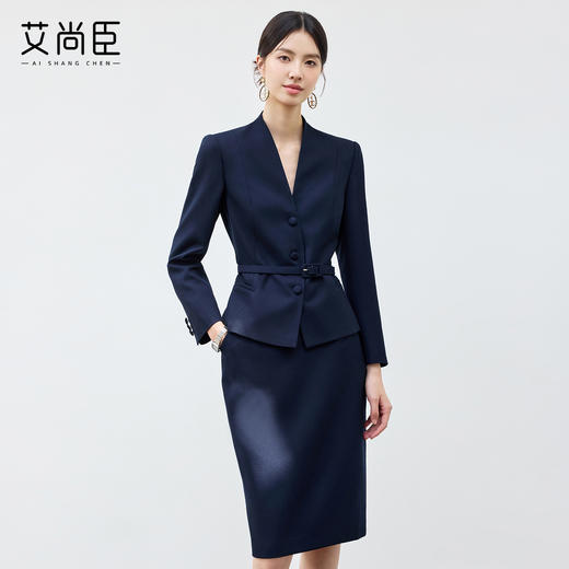 艾尚臣藏青色气质轻熟风职业西装套裙珠宝店酒店职收腰显瘦工作服 商品图0