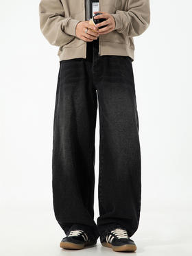 【YW】无忧购美式复古廓形牛仔裤男秋季潮牌直筒裤质感宽松裤子MN2474（截单后7天发货)