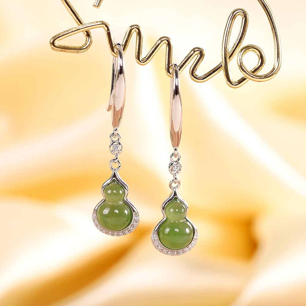 【福禄珍喜】S925纯银和田玉碧玉福禄葫芦耳饰【RP-EZ620027】