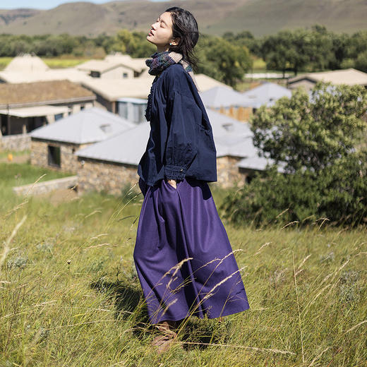 绽放681朵/纯羊毛双层松紧腰文艺气质半身裙中长款女秋冬新款长裙 商品图3