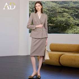 AD燕麦色西装套装女秋冬职业装高端公务员教师演讲主持人工作服