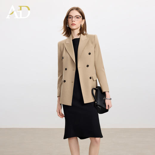 AD卡其色天丝羊毛西服女套装高级感搭配两件套无袖连衣裙2025新款 商品图4