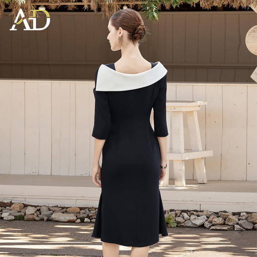 AD法式赫本黑色西装连衣裙女设计感名媛职业裙宴会主持小礼服鱼尾 商品图4