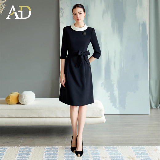 AD黑色连衣裙女春秋季新款超好看约会穿搭气质高级感高级感圆领 商品图0