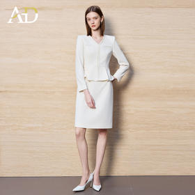 AD女神范小香风连衣裙女米白色肌理感荷叶边高级感假两件西装裙子