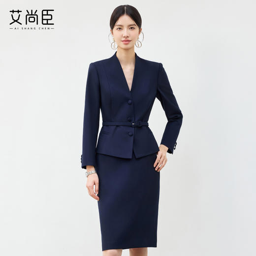 艾尚臣藏青色气质轻熟风职业西装套裙珠宝店酒店职收腰显瘦工作服 商品图3