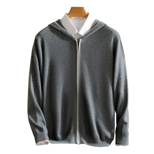 【康赛妮百分百纯山羊绒】开衫男12针连帽亲肤保暖开衫百搭外套 商品图4