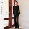 FUYAO扶摇 黑色时尚套装女新款复古斜襟圆领西装外套微喇裤两件套 商品缩略图4