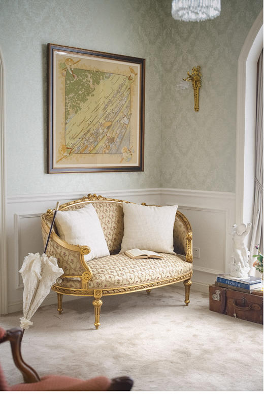 【已售】独角鹿西洋古董 19世纪法国出品路易十六风格木鎏金装饰花卉缎面靠背沙发 商品图1