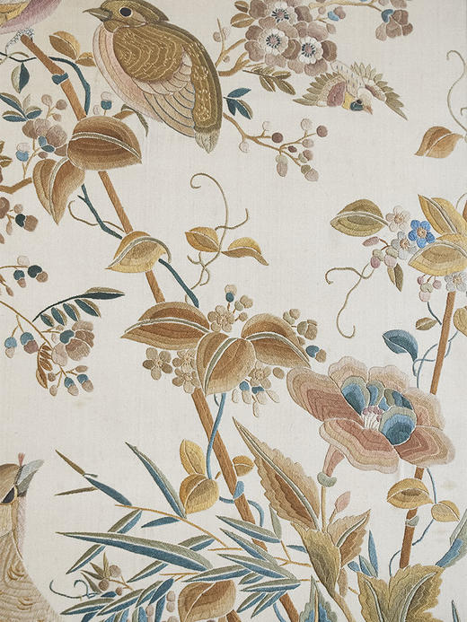 【已售】独角鹿西洋古董 1900年代中国出品「富贵长寿」吉祥花鸟主题刺绣挂屏一对 商品图3