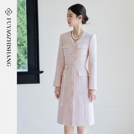 FUYAO扶摇 复古小香风连衣裙女2025秋冬粗毛呢裙子富家千金风穿搭 商品图3