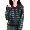 丁摩 100%纯羊毛宽松圆领条纹针织上衣M2-457 商品缩略图4