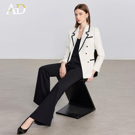 AD高端气质女神范职业装套装女2025新款黑色微喇裤撞色西服两件套 商品图2