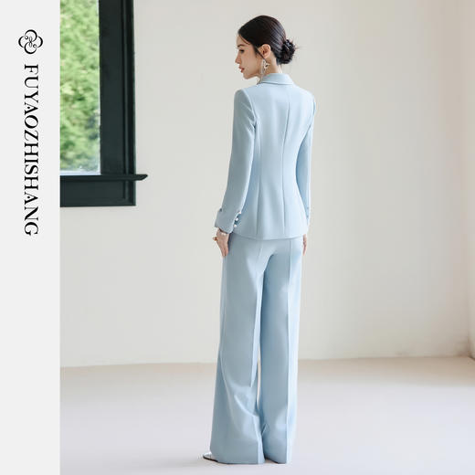 FUYAO扶摇 中式复古西服套装女秋冬国风盘扣西装外套直筒裤两件套 商品图4
