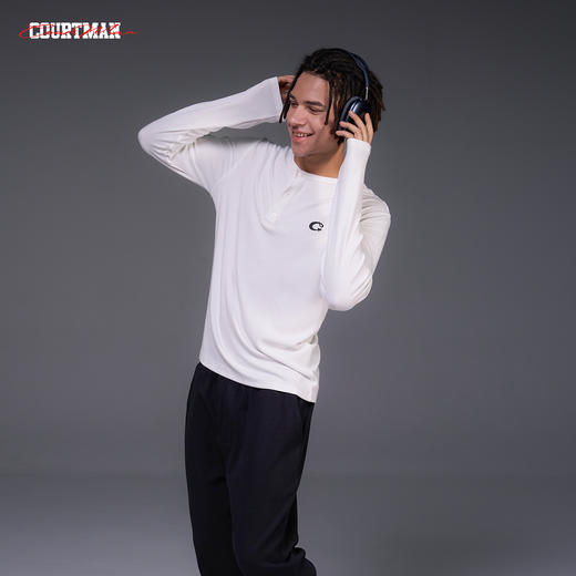 COURTMAN野球帝软糯丝滑螺纹坑条亨利领长袖T恤秋季新品情侣百搭 商品图3